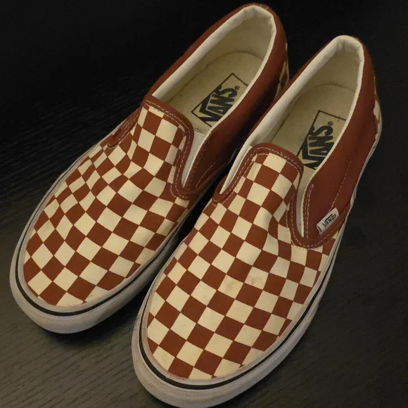 Vans Rust/Brown Checkerboard Slip-Ons - Picture 6 of 14